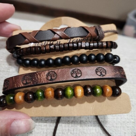 Nwt Men's Brown and Black Beaded Bracelet Set - Picture 1 of 5